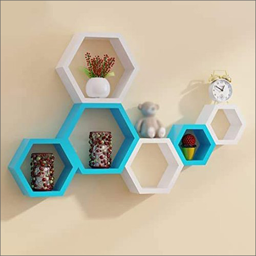 6 Set Hexagonal Shape Wooden Wall Shelves By VILLAGE HANDICRAFT COMPANY