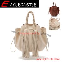 Brown & Cream Personalized  Lady Handbag Wholesale Monogrammed Women Tote Bag Tassel Pu Bag