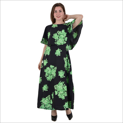 Ladies Printed Long Cape Dress