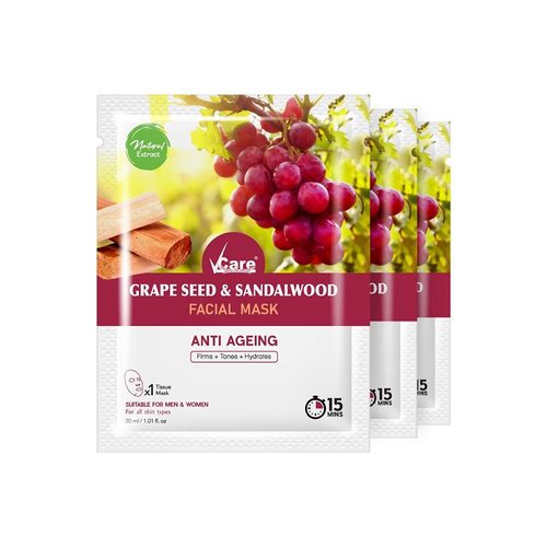 VCare Grape Seed and Sandalwood Facial Mask for Anti Aging - 30ml (Pack of 3)