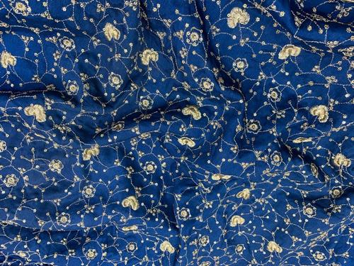Embroidery Chinon Fabric - Gold Sequence & Jari Work , Exceptionally Soft, Light in Weight, Washable, Available in Different Colors, Custom Length