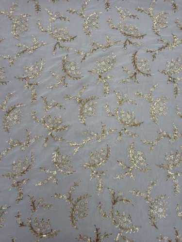 Embroidery Viscose Georgette Fabric - Dyable Regular Penna with Gold Sequence, Washable, Light in Weight, Available in Various Colors