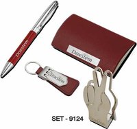 4 pcs Promotional Gift Set ( Leather Premium Keychain, Pen, Business card Holder & Victory Visiting Card Holder)