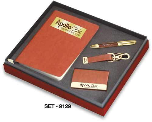 4 pcs Promotional Gift Set ( Leather Premium Keychain, Pen, Business card Holder & Notebook Diary By JOSHUA INDUSTRIES