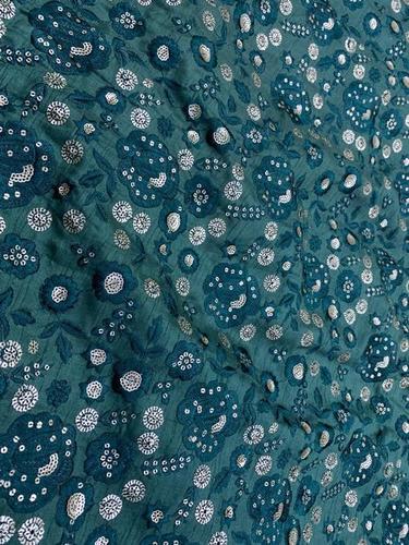 Embroidery Fancy Fabric - Soft Lightweight Embroidered Material with Tone-to-Tone Thread & Sequins, Washable & Custom Lengths Available