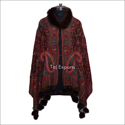 Multi Color Cape Shawls With Furr Shawls