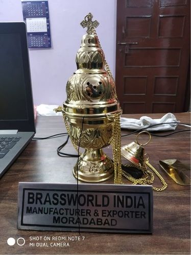 Brass Engraved Censer With Tong And Spoon And Boat Church Supplies