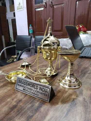 Brass New Look Censer With Tong Spoon And Boat Church Supplies
