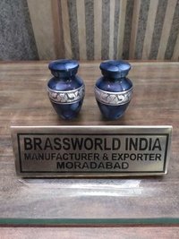Brass Blue With Silver Flower Engraved Urn Funeral Supplies