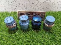 Brass Blue With Silver Flower Engraved Urn Funeral Supplies