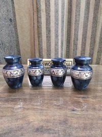 Brass Blue With Silver Flower Engraved Urn Funeral Supplies