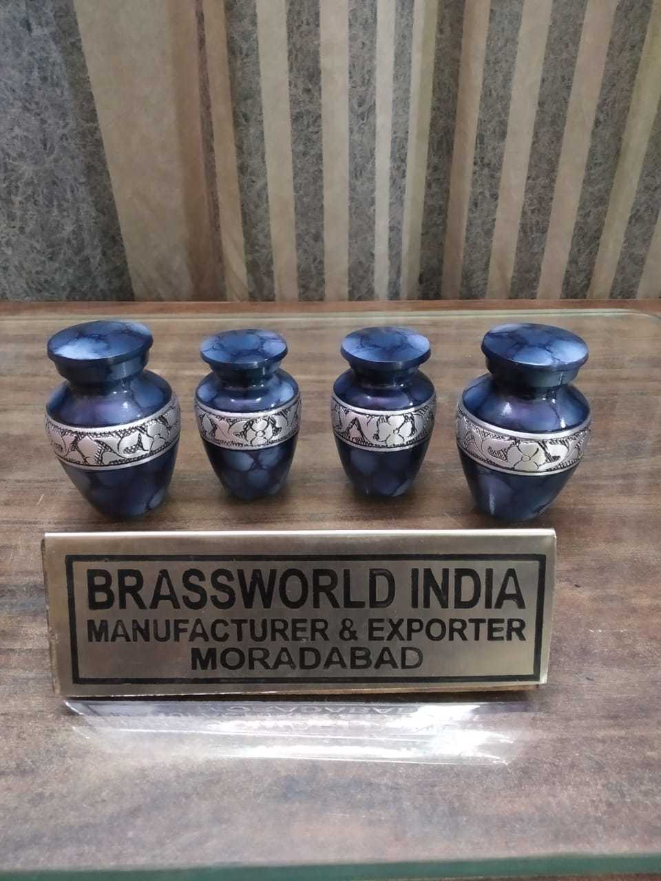Brass Blue With Silver Flower Engraved Urn Funeral Supplies