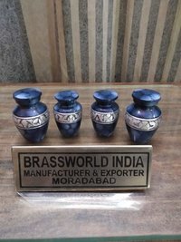 Brass Blue With Silver Flower Engraved Urn Funeral Supplies