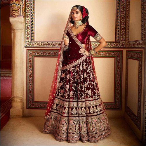 Maroon Floral Lehengas