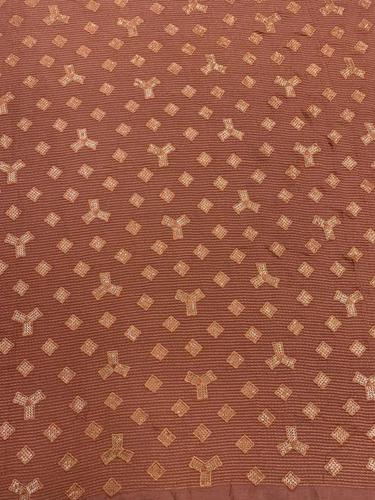 Embroidery Chinon Fabric - Chinon Material, Custom Length, Available in Various Colors | Gold Sequence and Tone to Tone Thread Detailing, Embroidered Design for Garment Industries
