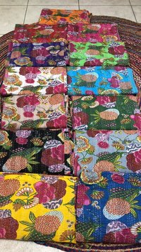 Indian Hand Block Printed Kantha Bedcover