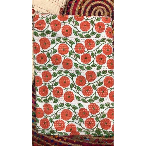 Orange Print  Block Printed Cotton Bedspreads Length: 108 Inch (In)
