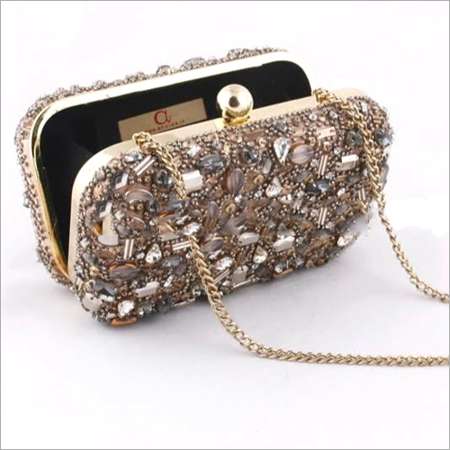 Available In Different Color Diamond Beads Embroidery Heavy Clutches Purse