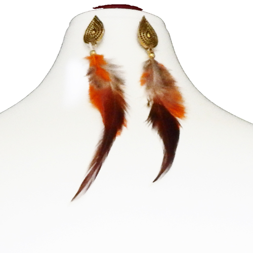 Metal Beads with Feather Dangle Earrings