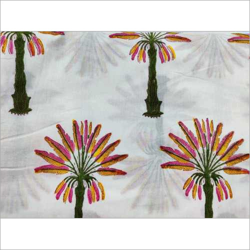 Palm Tree Block Printed Cotton Fabric