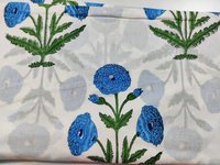 Sanganeri Flower Block  Printed Cotton Fabric