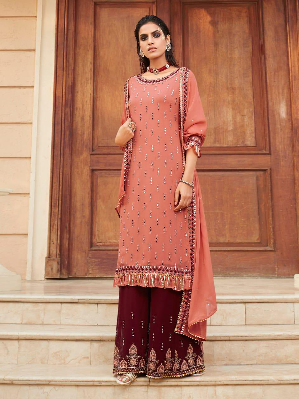 Heavy Faux Georgette Palazzo Suit