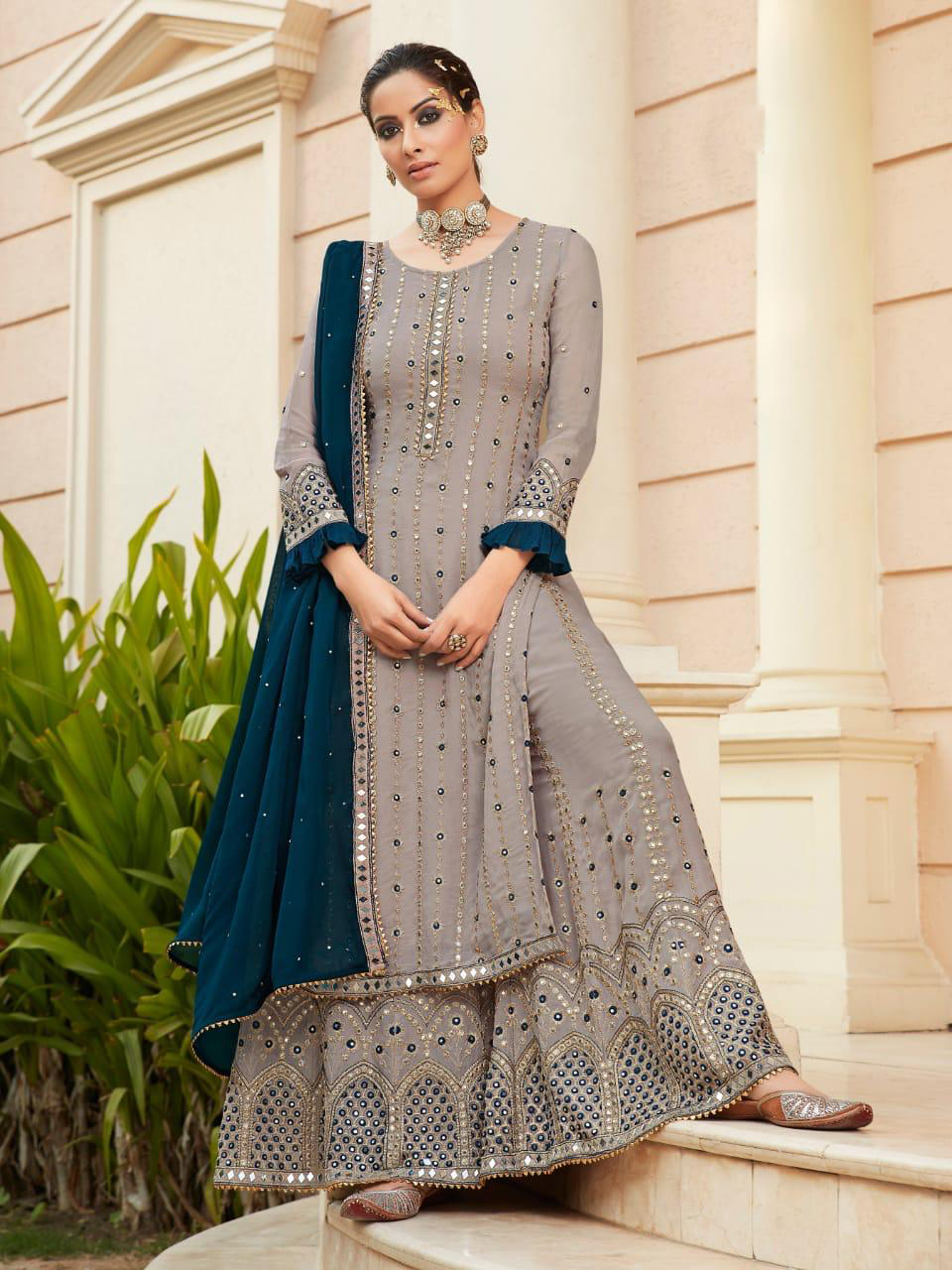 Heavy Faux Georgette Palazzo Suit