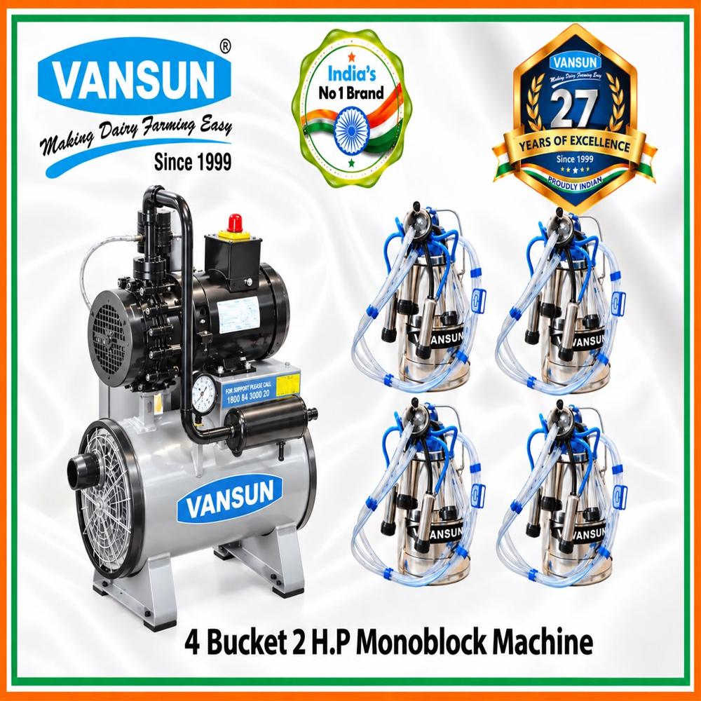 2Hp Four Bucket Milking Machine - Color: Silver