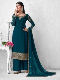 Georgette with Chain Stitch Embroidery Palazzo Suit