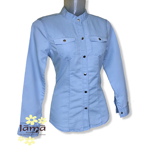 Ladies Full Sleeve Blue Cotton Shirt