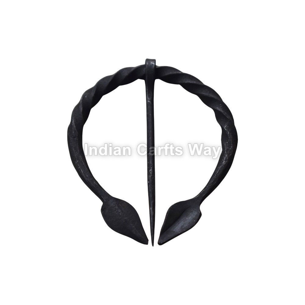 Hand Forged Medieval Iron Leaf Design Brooch 