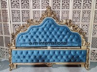 Wooden Bedroom Set - Solid Teak, Handmade Antiqe Gold Finish | Eco-friendly, Velvet Upholstery, No Assembly Required