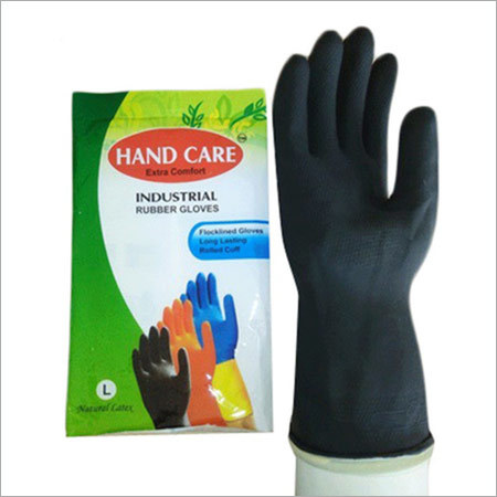 Flock Lined Gloves - Rubber, Large, 12 Inches, Black, 1.5mm | Durable, Comfortable, Waterproof, Chemical Resistant, Grip Enhancement