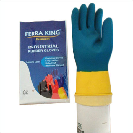 Ferra King Bicolour Gloves - Rubber, Large, 12 Inches, Teal | Durable Protection, Chemical Resistance, Comfortable Fit