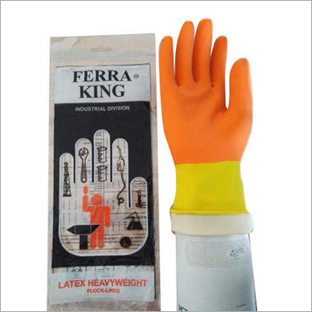 Ferra King Rubber Gloves - 12 Inches, Orange, 2mm Thick | Chemical Resistant, Durable, Comfortable Fit