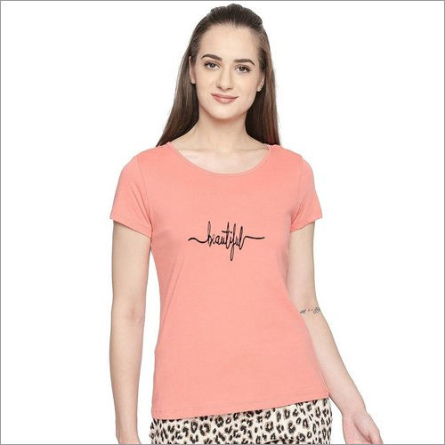 Ladies Pink Round Neck Printed T Shirt Age Group: All