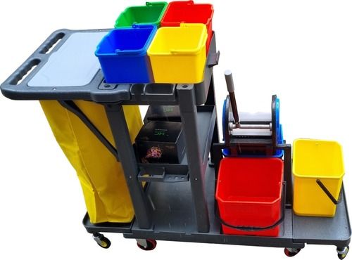 Janitorial Cart with Triple Bucket Mopping System