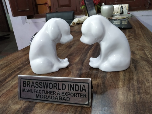 BRASS WHITE DOG STATUE CREMATION URN FOR DOG ASHES By BRASSWORLD INDIA