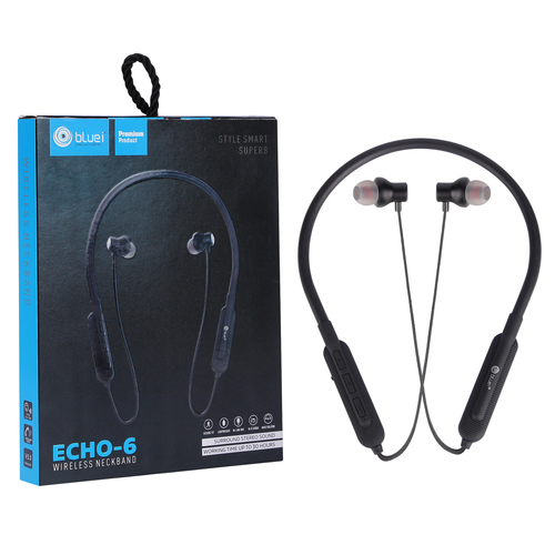 Bluei Echo - 6 Wireless Bluetooth Neckband with Magnetic Earbuds Big Deep Bass