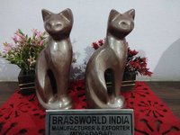 BRASS CAT TEXTURE BROWN PAIR OF STATUE CREMATION URN FUNERAL SUPPLIES