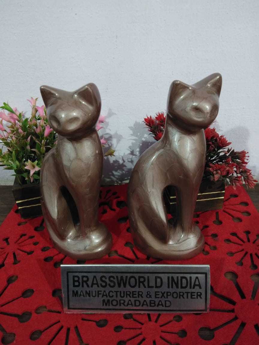 BRASS CAT TEXTURE BROWN PAIR OF STATUE CREMATION URN FUNERAL SUPPLIES