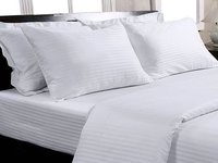 White Satin Stripe Hotel Bed Sheet Set