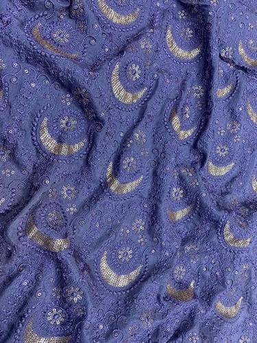 Embroidery Chinon Fabric - Soft Washable Material, Available in Various Colors, Custom Lengths, Embroidered Pattern with Colored Thread and Sequence
