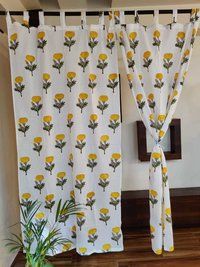 Yellow Mughal Butta Block Printed Curtain