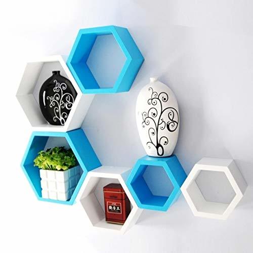 6 Set Hexagonal Shape Wooden Wall Shelves
