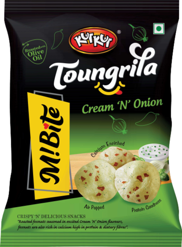 Toungrila Cream n Onion - Roasted Makhana 25g Flexible Pouch, Healthy Crispy Snack with Olive Oil