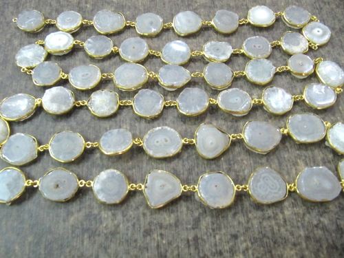 Natural White Solar Quartz Round 15-19mm Stalactite Slice Chain