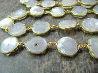 Natural White Solar Quartz Round 15-19mm Stalactite Slice Chain