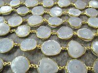 Natural White Solar Quartz Round 15-19mm Stalactite Slice Chain