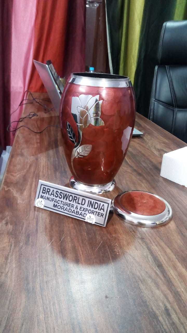 BRASS RED WITH SHINING SILVER ROSE ADULT URN FUNERAL SUPPLIES